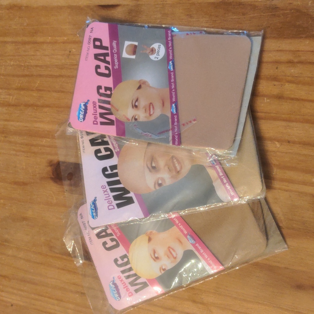 Set of 3 NWT Dream World Inc. Brand Beige  Wig Caps,  One Size